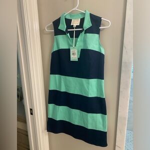 STS striped cotton/poly stretch collared sleeveless dress